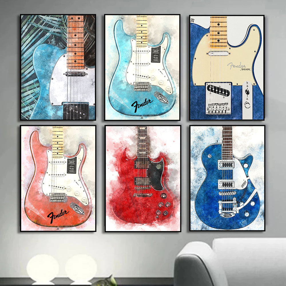 Vintage Rock Music Guitar Canv - Picture Of Musical Instrument ulasan dan harga